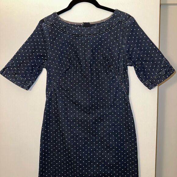 Boden Womens Rhea Denim Polka Dot Sheath Dress Size 2 EUC - Picture 3 of 12